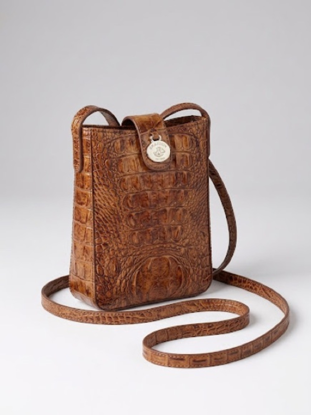 Brahmin Small Alice in Pecan Melbourne Croc Embossed Brown Leather Like New